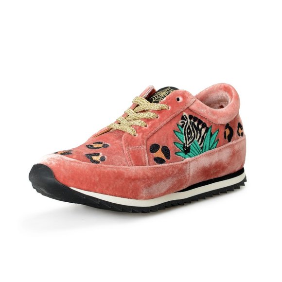 Charlotte Olympia Girls "ANIMAL KINGDOM" Velvet Leather Sneakers Shoes
